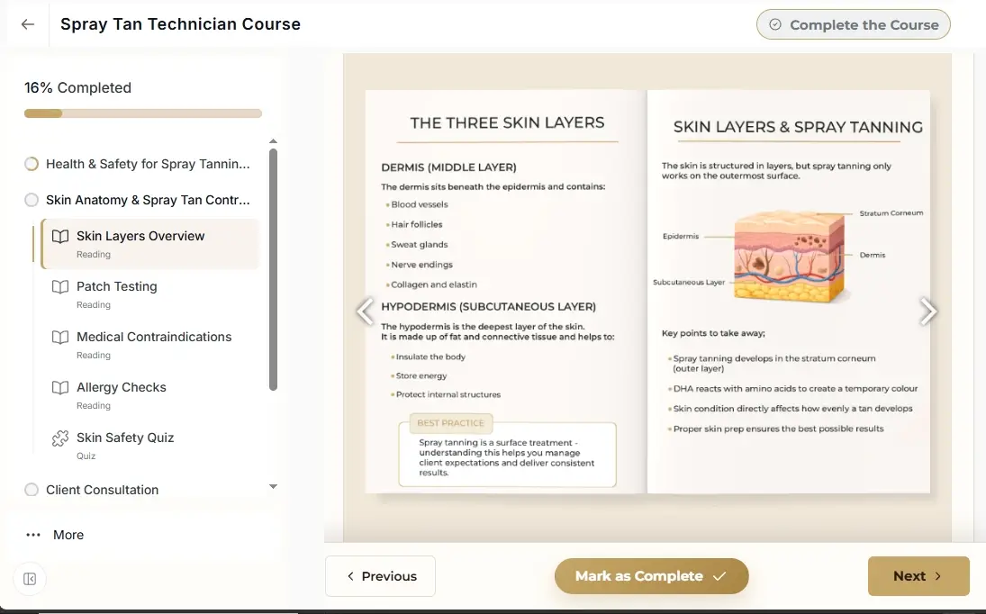 The course learning area on a laptop