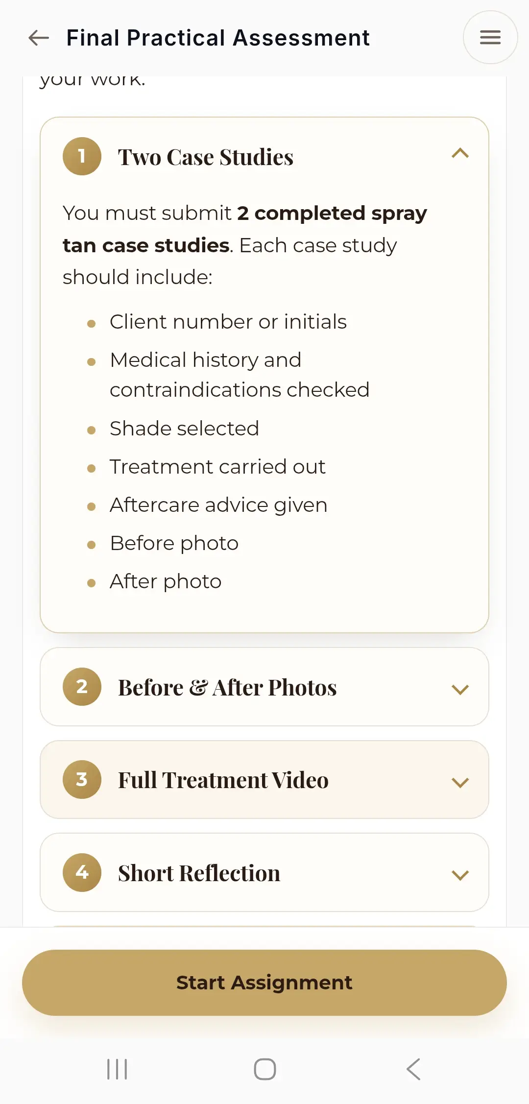 The final practical assessment on a phone