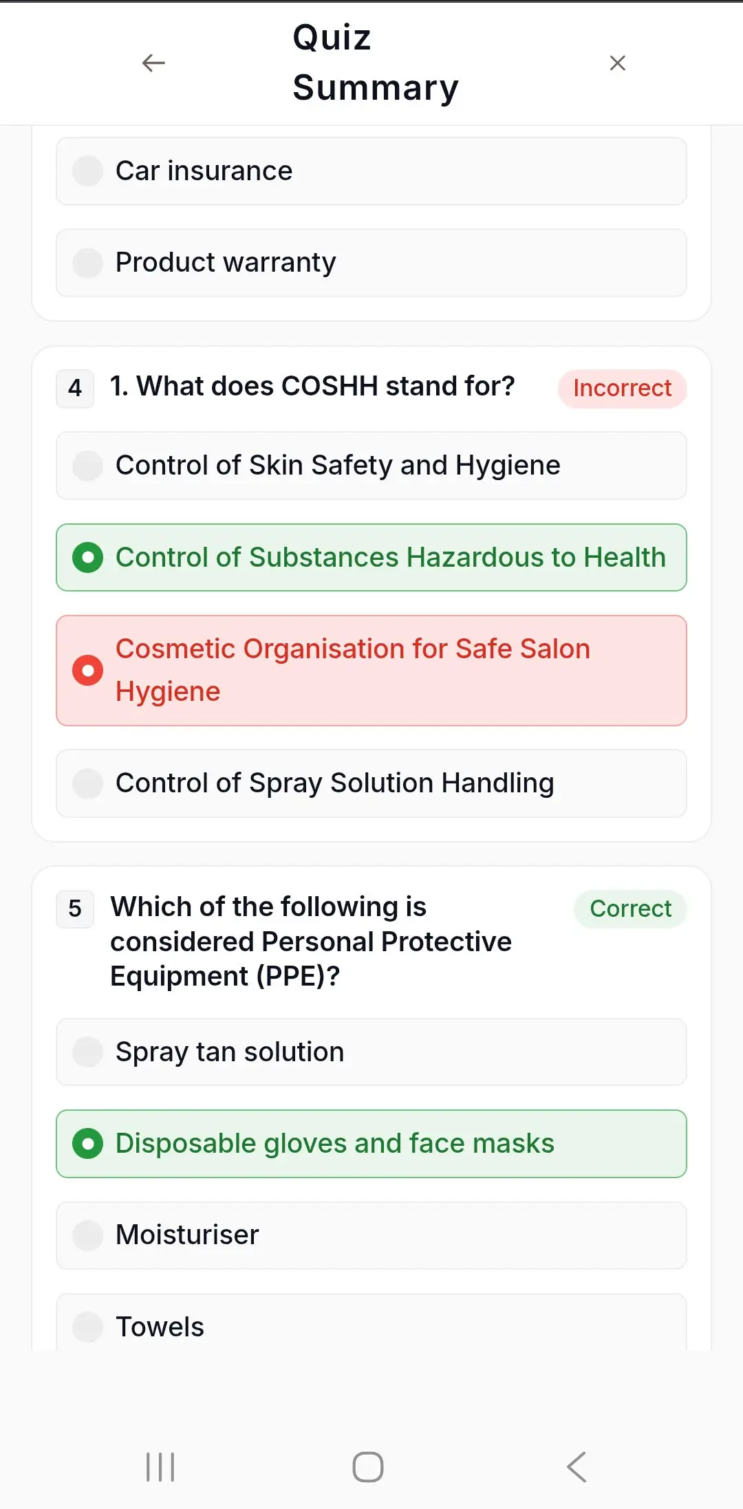 A knowledge quiz on a phone
